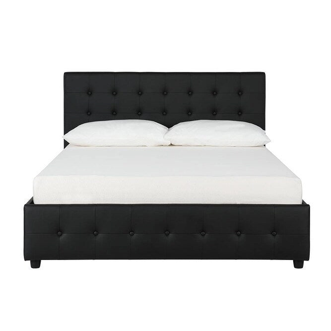 Lit plateforme moderne en similicuir noir – Meuble de chambre