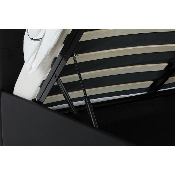 Lit plateforme moderne en similicuir noir – Meuble de chambre