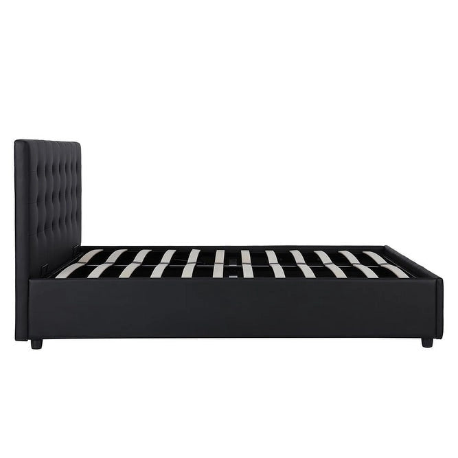 Lit plateforme moderne en similicuir noir – Meuble de chambre