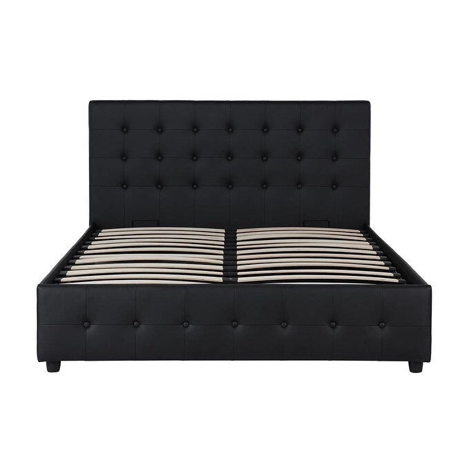 Lit plateforme moderne en similicuir noir – Meuble de chambre
