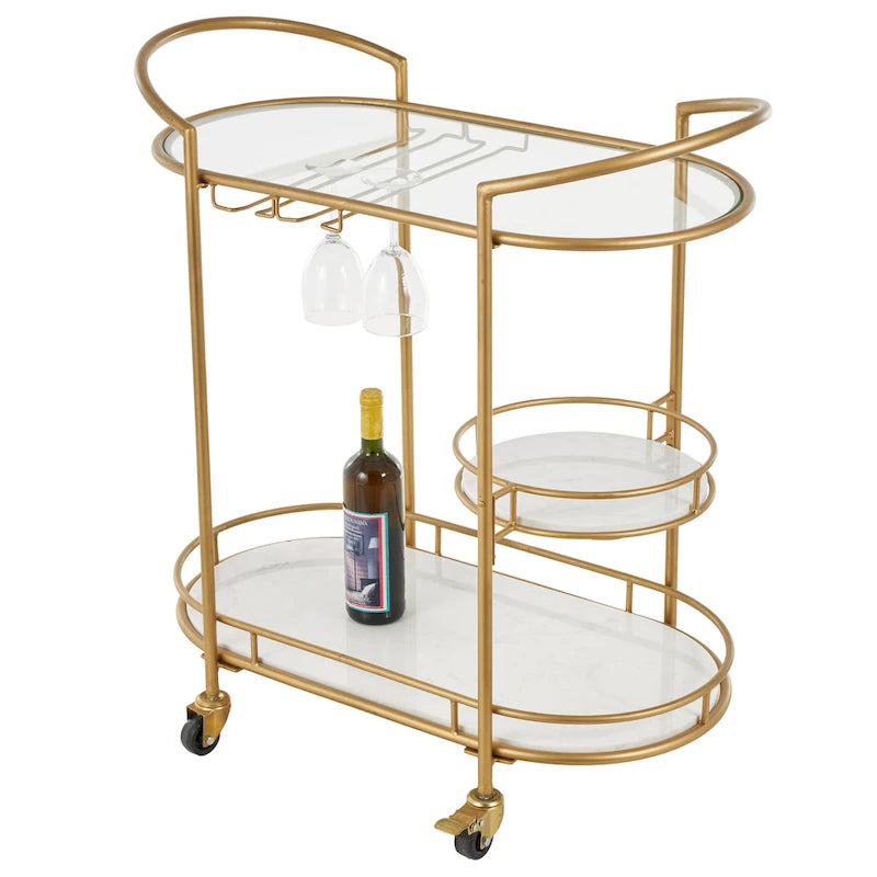 Chariot de rangement de bar à boissons à 3 niveaux en fer moderne contemporain - Or, argent ou noir mat