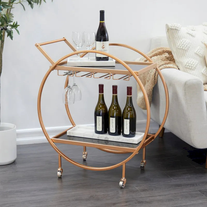 Chariot de rangement de bar à boissons à 3 niveaux en fer moderne contemporain - Or, argent ou noir mat