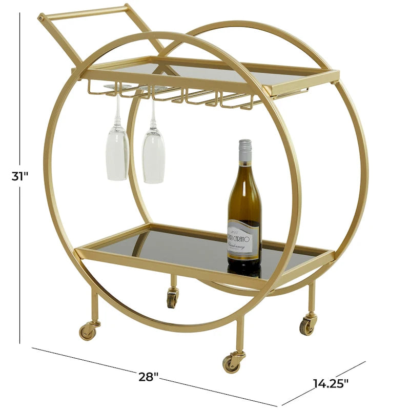 Chariot de rangement de bar à boissons à 3 niveaux en fer moderne contemporain - Or, argent ou noir mat