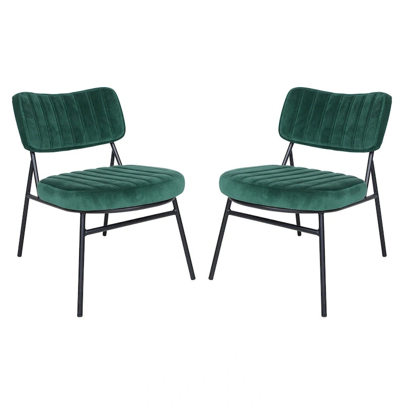Lot de 2 fauteuils d'appoint en velours - Fauteuil rembourré moderne du milieu du siècle