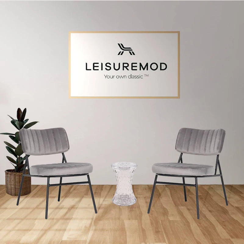 Lot de 2 fauteuils d'appoint en velours - Fauteuil rembourré moderne du milieu du siècle
