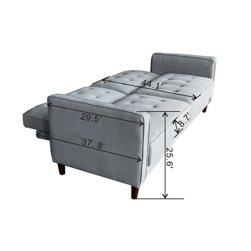 Canapé-lit 3 places de luxe en velours capitonné avec pieds en bois