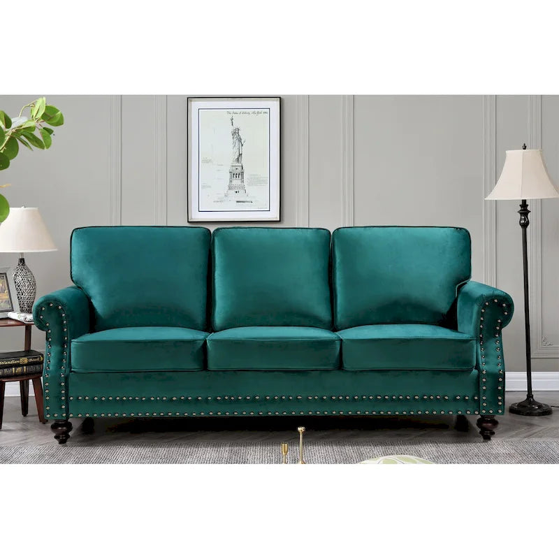 Ensemble de canapés 2 pièces en velours et clous décoratifs – Causeuse et canapé avec revêtement capitonné