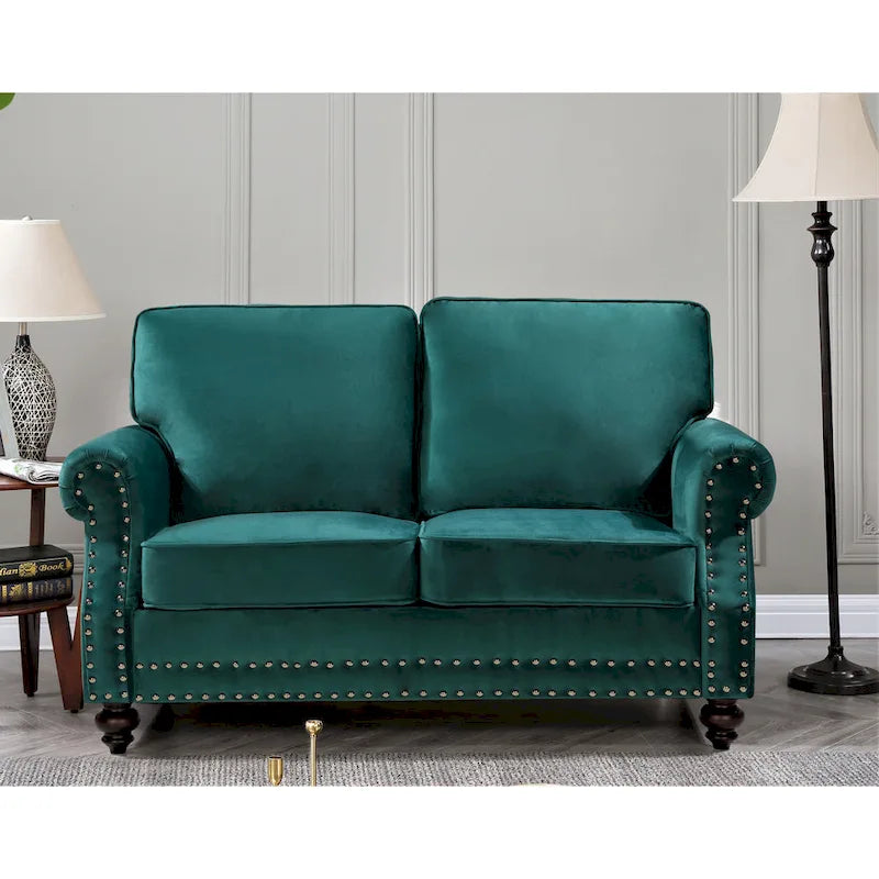 Ensemble de canapés 2 pièces en velours et clous décoratifs – Causeuse et canapé avec revêtement capitonné