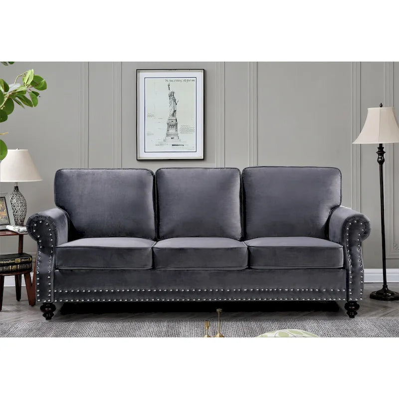 Ensemble de canapés 2 pièces en velours et clous décoratifs – Causeuse et canapé avec revêtement capitonné