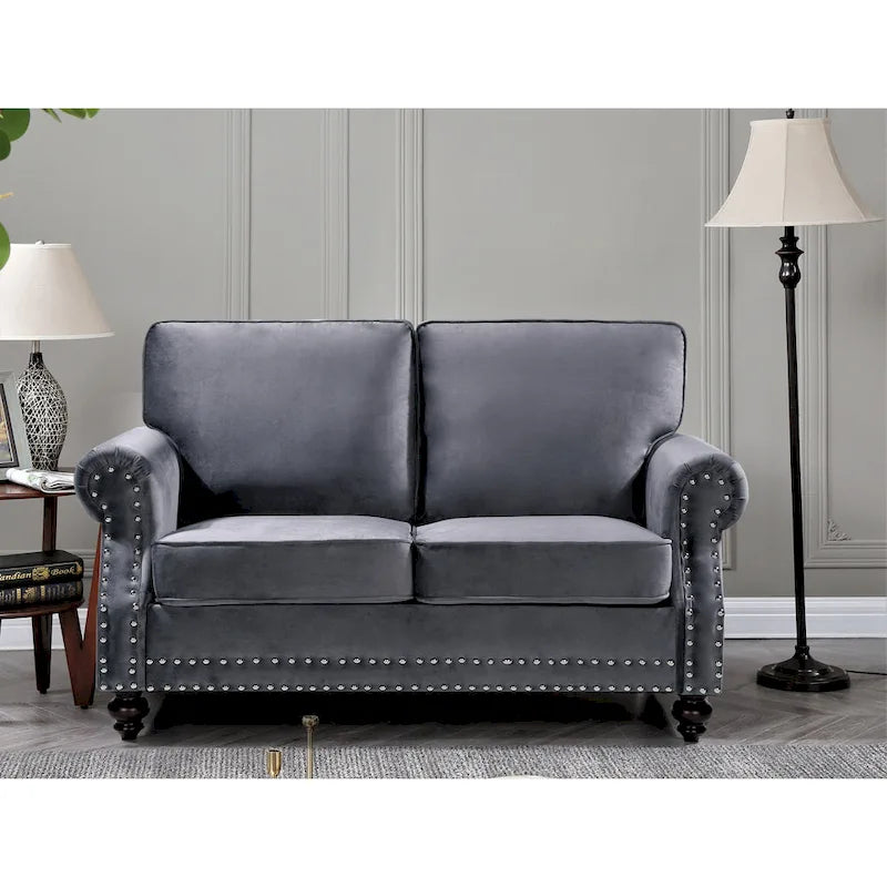 Ensemble de canapés 2 pièces en velours et clous décoratifs – Causeuse et canapé avec revêtement capitonné