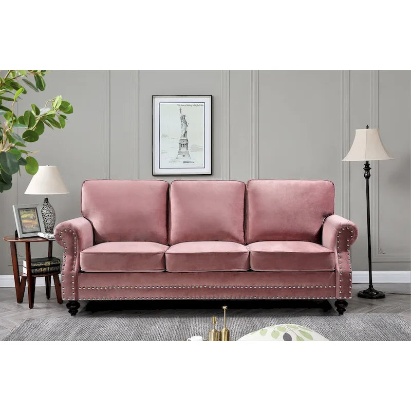Ensemble de canapés 2 pièces en velours et clous décoratifs – Causeuse et canapé avec revêtement capitonné