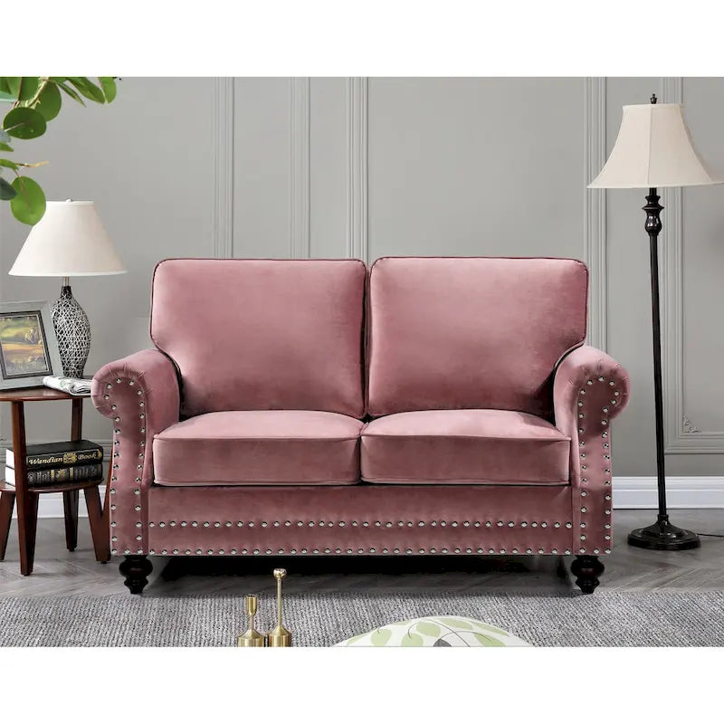 Ensemble de canapés 2 pièces en velours et clous décoratifs – Causeuse et canapé avec revêtement capitonné