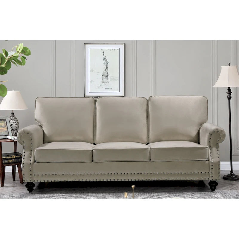 Ensemble de canapés 2 pièces en velours et clous décoratifs – Causeuse et canapé avec revêtement capitonné