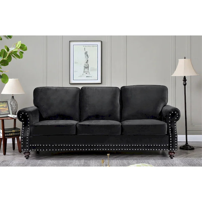 Ensemble de canapés 2 pièces en velours et clous décoratifs – Causeuse et canapé avec revêtement capitonné