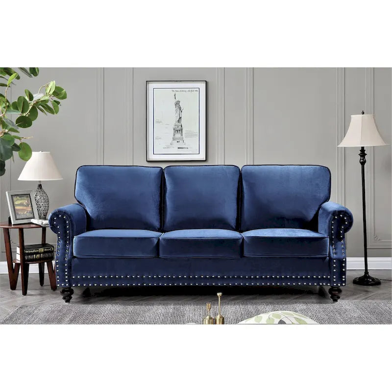 Ensemble de canapés 2 pièces en velours et clous décoratifs – Causeuse et canapé avec revêtement capitonné