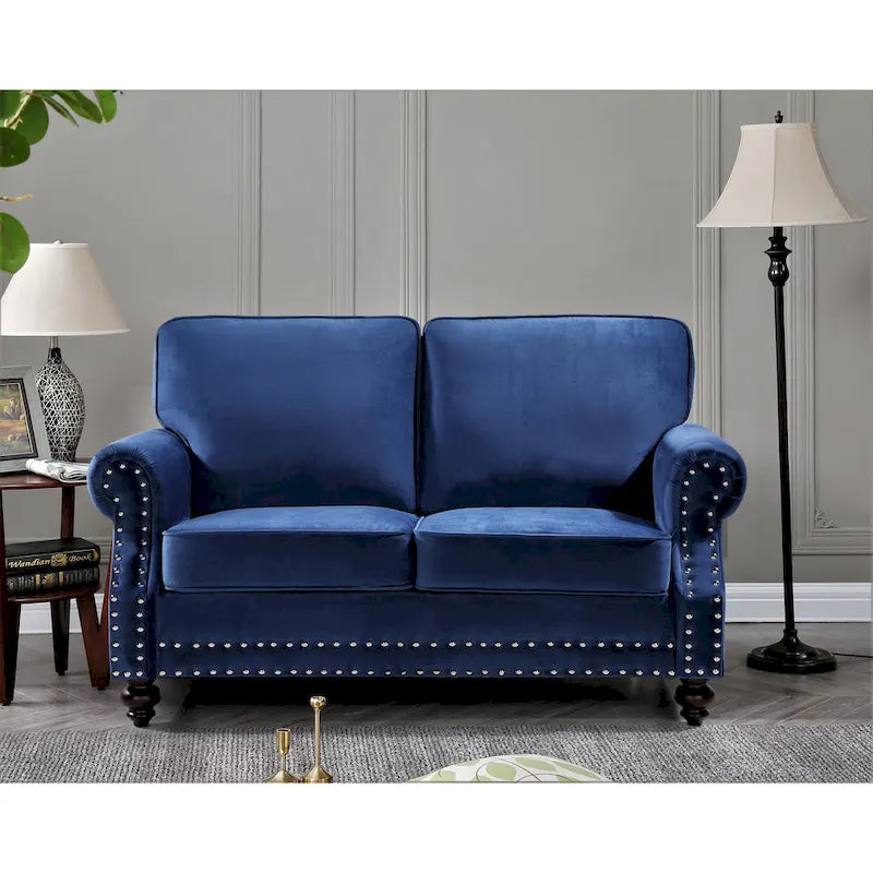 Ensemble de canapés 2 pièces en velours et clous décoratifs – Causeuse et canapé avec revêtement capitonné