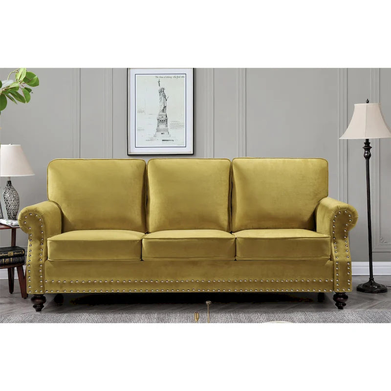 Ensemble de canapés 2 pièces en velours et clous décoratifs – Causeuse et canapé avec revêtement capitonné