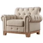 Fauteuil d'appoint Chesterfield à accoudoirs roulés et clouté - Style Artisanal