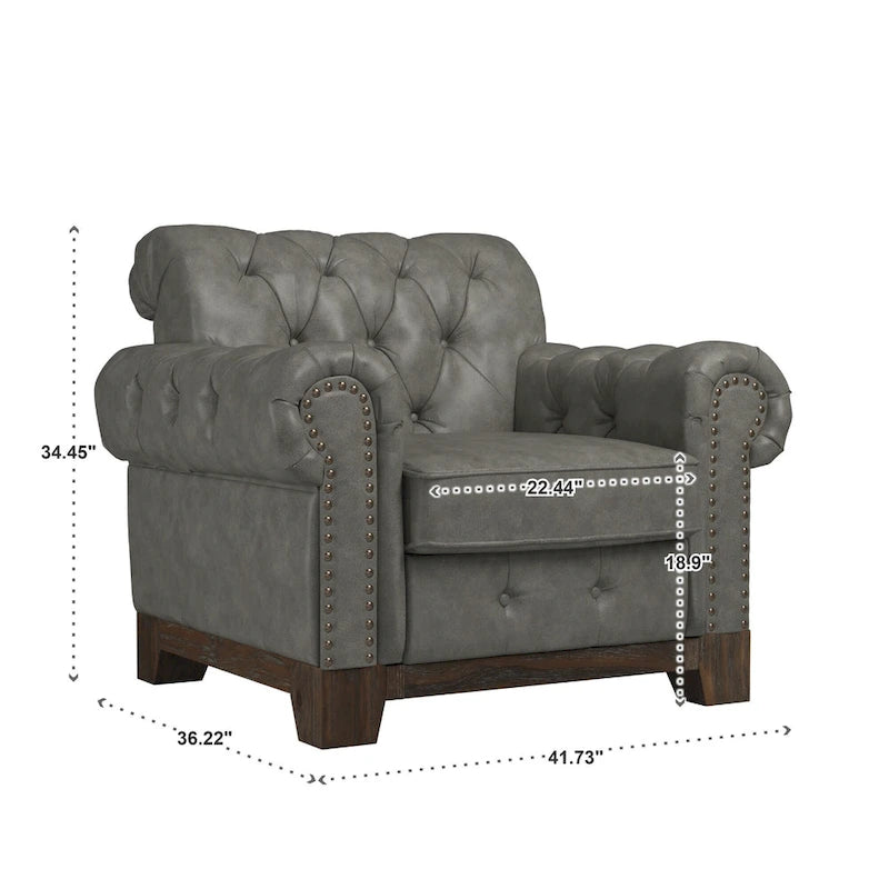 Fauteuil d'appoint Chesterfield à accoudoirs roulés et clouté - Style Artisanal
