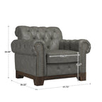 Fauteuil d'appoint Chesterfield à accoudoirs roulés et clouté - Style Artisanal
