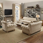 Fauteuil d'appoint Chesterfield à accoudoirs roulés et clouté - Style Artisanal