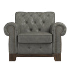 Fauteuil d'appoint Chesterfield à accoudoirs roulés et clouté - Style Artisanal