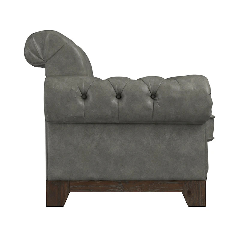 Fauteuil d'appoint Chesterfield à accoudoirs roulés et clouté - Style Artisanal