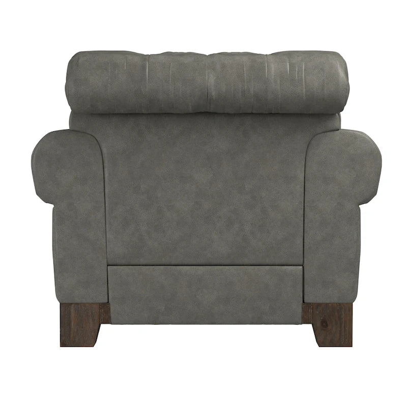 Fauteuil d'appoint Chesterfield à accoudoirs roulés et clouté - Style Artisanal