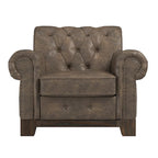Fauteuil d'appoint Chesterfield à accoudoirs roulés et clouté - Style Artisanal