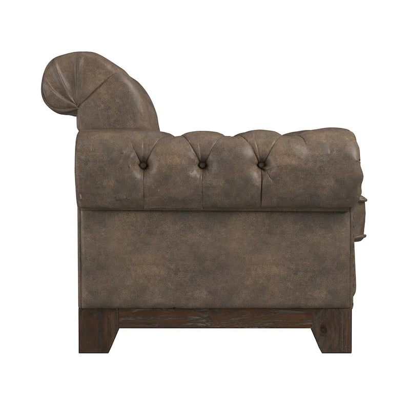 Fauteuil d'appoint Chesterfield à accoudoirs roulés et clouté - Style Artisanal