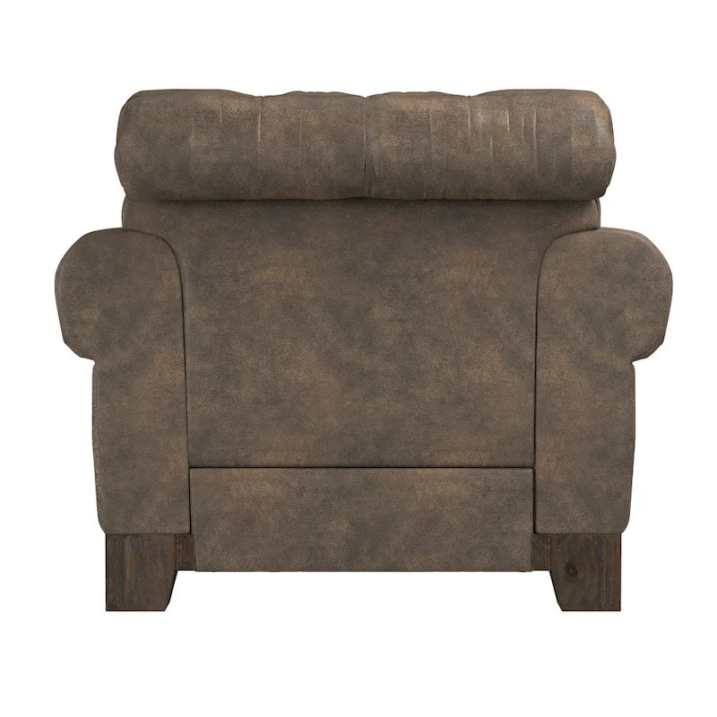 Fauteuil d'appoint Chesterfield à accoudoirs roulés et clouté - Style Artisanal