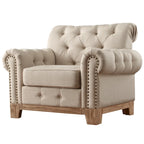 Fauteuil d'appoint Chesterfield à accoudoirs roulés et clouté - Style Artisanal