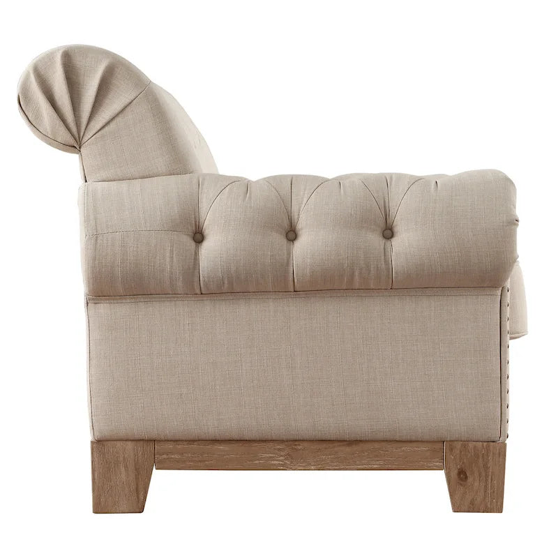 Fauteuil d'appoint Chesterfield à accoudoirs roulés et clouté - Style Artisanal