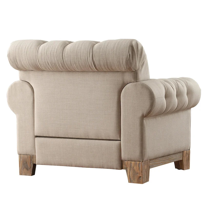 Fauteuil d'appoint Chesterfield à accoudoirs roulés et clouté - Style Artisanal