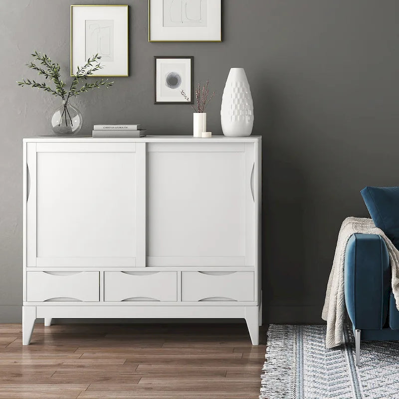 Armoire de rangement mid-century moderne en bois massif de 48 pouces avec tiroirs