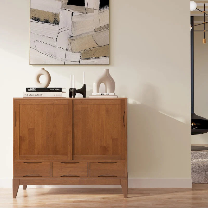 Armoire de rangement mid-century moderne en bois massif de 48 pouces avec tiroirs