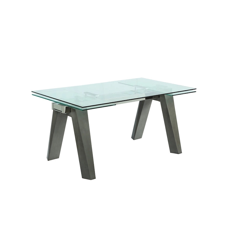 Table à manger moderne extensible avec plateau en verre et pieds en bois massif - 6-8 places