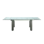Table à manger moderne extensible avec plateau en verre et pieds en bois massif - 6-8 places