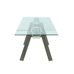 Table à manger moderne extensible avec plateau en verre et pieds en bois massif - 6-8 places