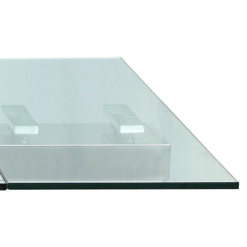 Table à manger moderne extensible avec plateau en verre et pieds en bois massif - 6-8 places