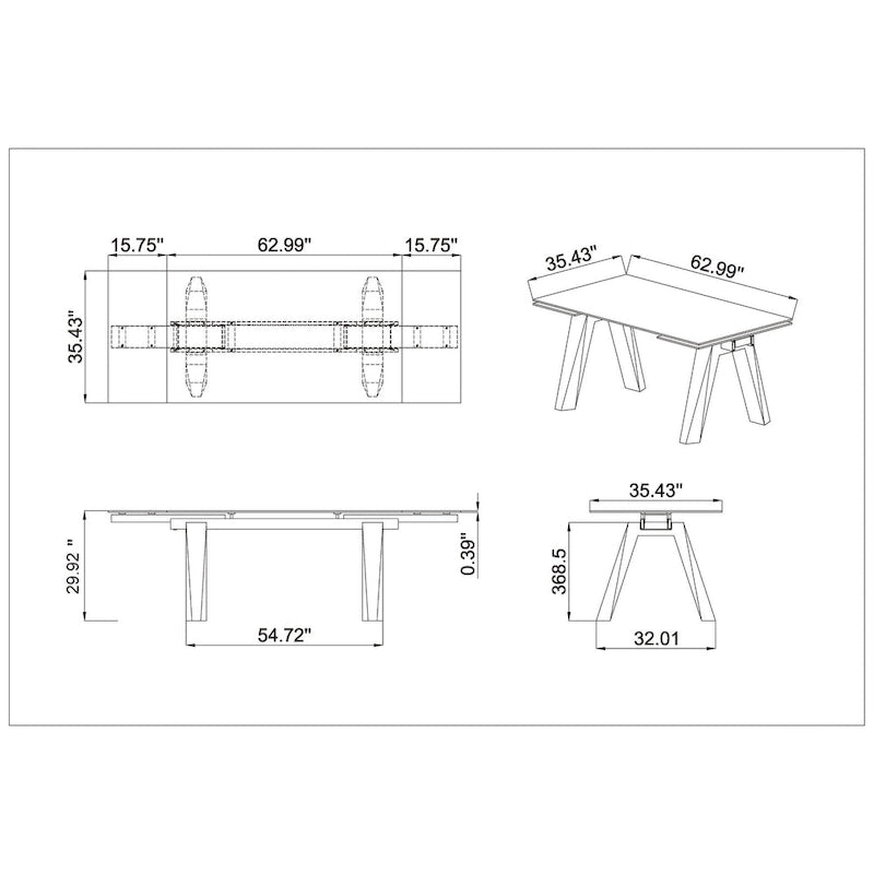 Table à manger moderne extensible avec plateau en verre et pieds en bois massif - 6-8 places