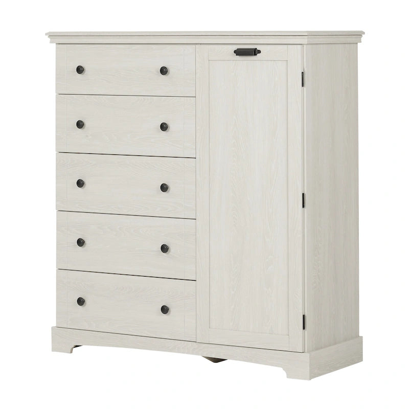 Commode à portes avec 5 tiroirs - Armoire de rangement haute avec porte pour chambre à coucher