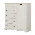 Commode à portes avec 5 tiroirs - Armoire de rangement haute avec porte pour chambre à coucher