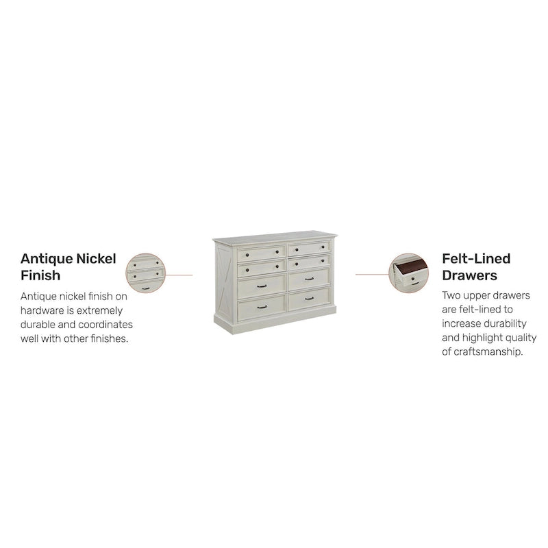 Commode 8 tiroirs blanc cassé – Rangement de chambre rustique, quincaillerie antique