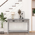 Console et table d'entrée en bois lavé gris à 2 tiroirs et 1 étagère – 32,7 H x 47,2 L x 13,8 P