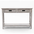 Console et table d'entrée en bois lavé gris à 2 tiroirs et 1 étagère – 32,7 H x 47,2 L x 13,8 P