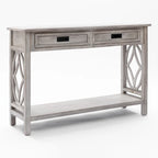 Console et table d'entrée en bois lavé gris à 2 tiroirs et 1 étagère – 32,7 H x 47,2 L x 13,8 P