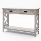 Console et table d'entrée en bois lavé gris à 2 tiroirs et 1 étagère – 32,7 H x 47,2 L x 13,8 P