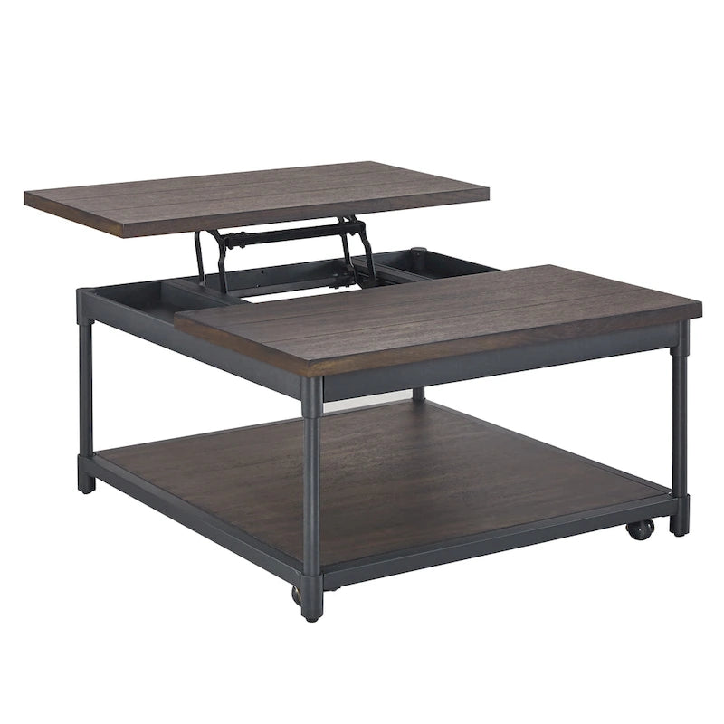 Table Basse Carrée Relevable - Rangement Dissimulé, Salon Moderne