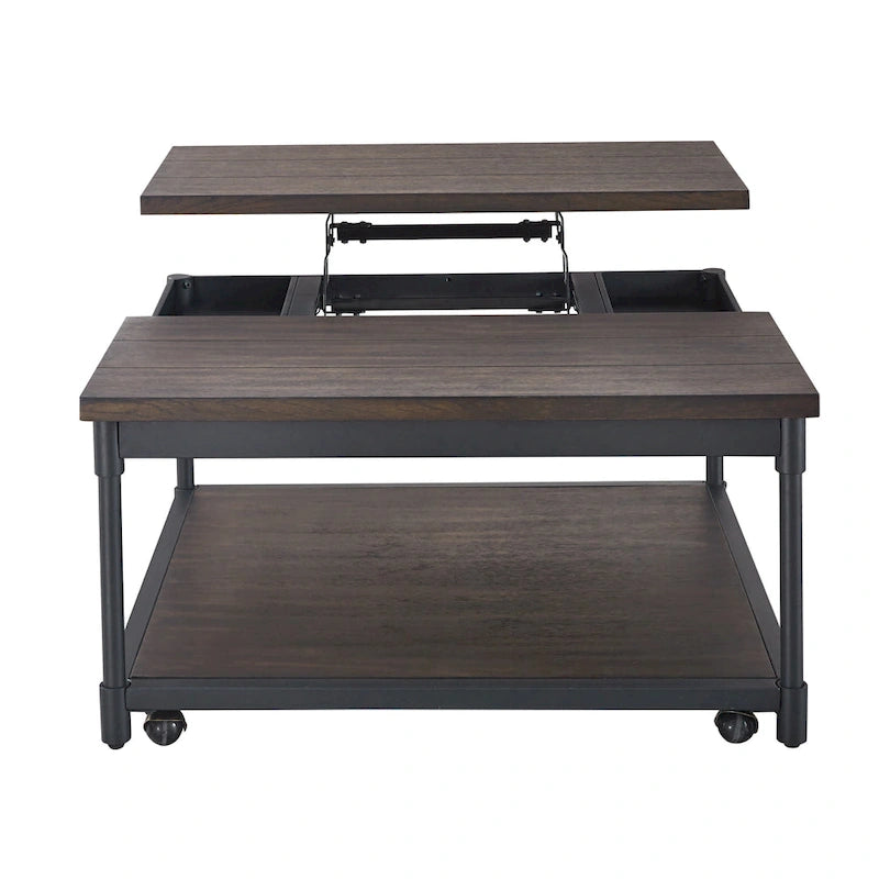 Table Basse Carrée Relevable - Rangement Dissimulé, Salon Moderne
